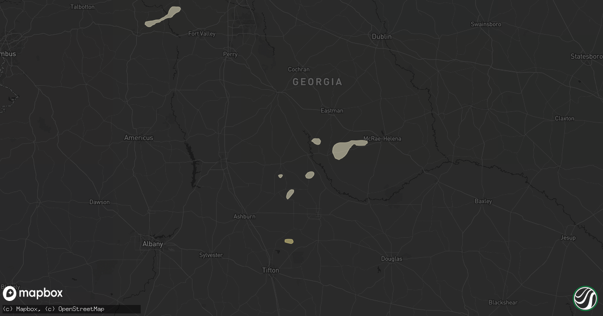 Hail map in Abbeville, GA on July 9, 2026