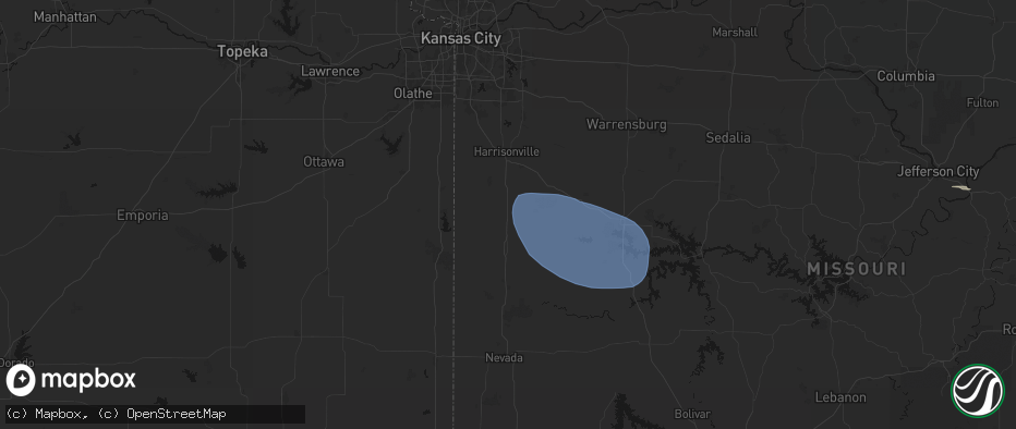 Hail map in Adrian, MO on July 9, 2026