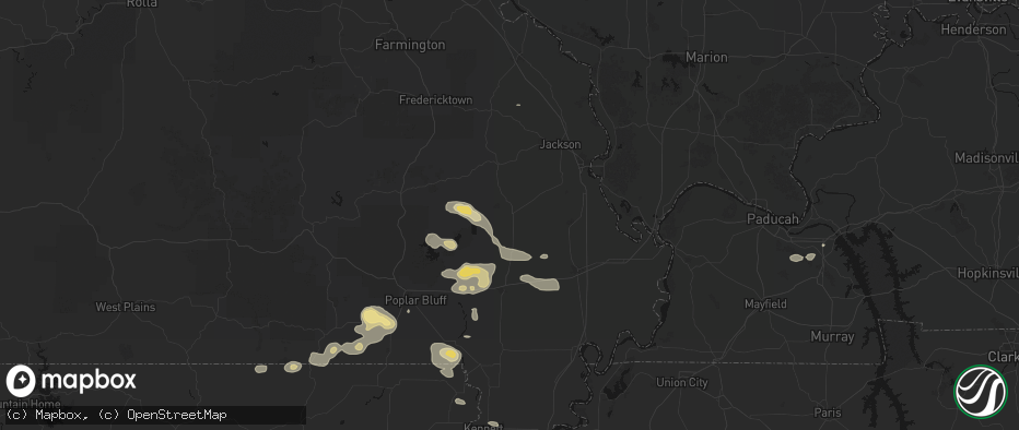Hail map in Advance, MO on July 9, 2026