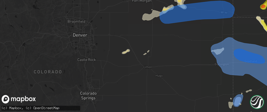 Hail map in Agate, CO on July 9, 2026
