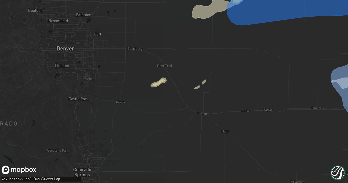 Hail map in Agate, CO on July 9, 2026