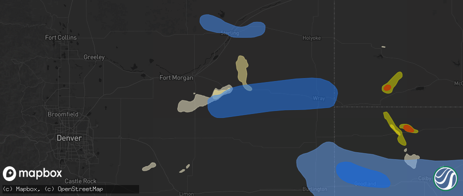 Hail map in Akron, CO on July 9, 2026