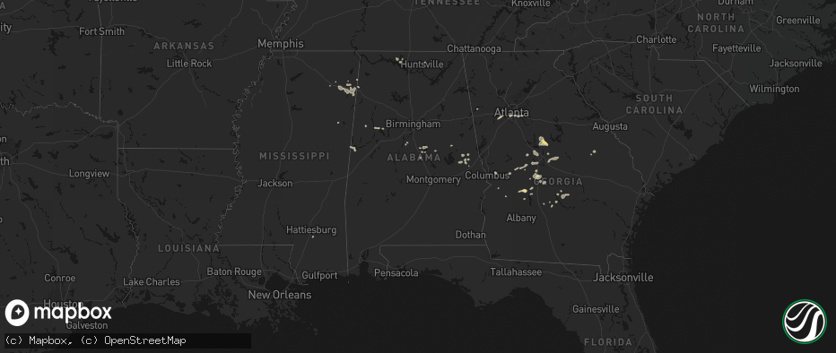 Hail map in Alabama on July 9, 2026