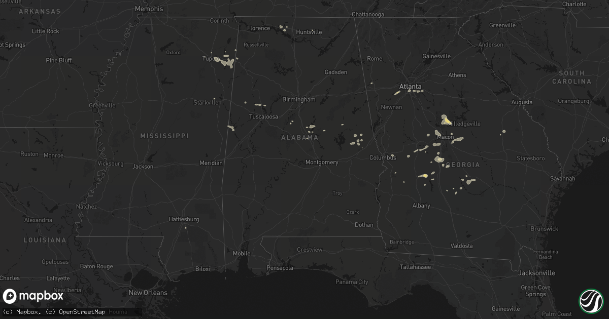 Hail map in Alabama on July 9, 2026