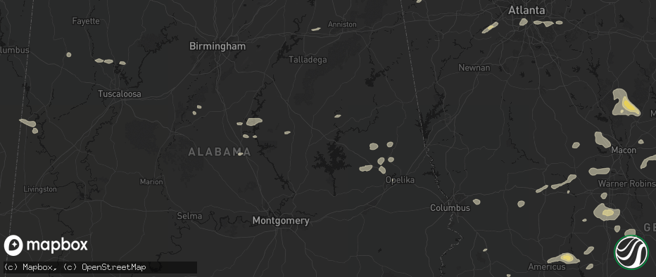 Hail map in Alexander City, AL on July 9, 2026