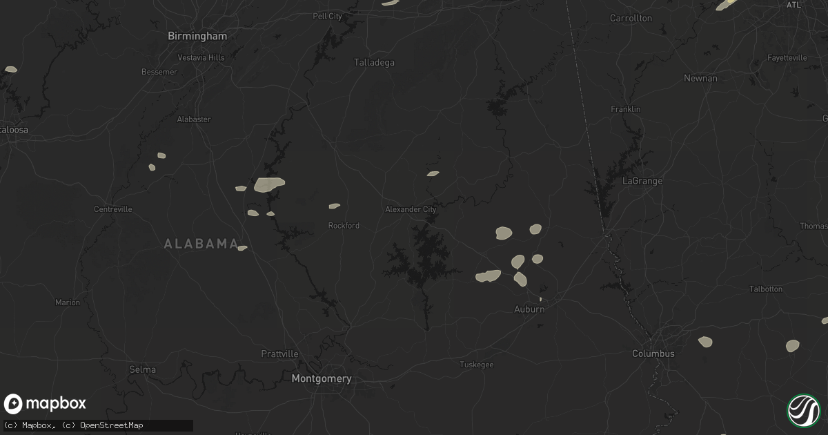 Hail map in Alexander City, AL on July 9, 2026