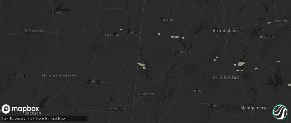 Hail map in Aliceville, AL on July 9, 2026