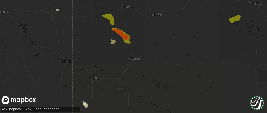 Hail map in Alliance, NE on July 9, 2026