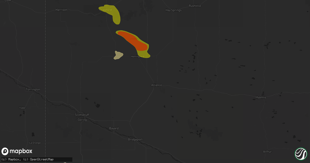 Hail map in Alliance, NE on July 9, 2026