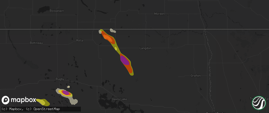 Hail map in Alsen, ND on July 9, 2026