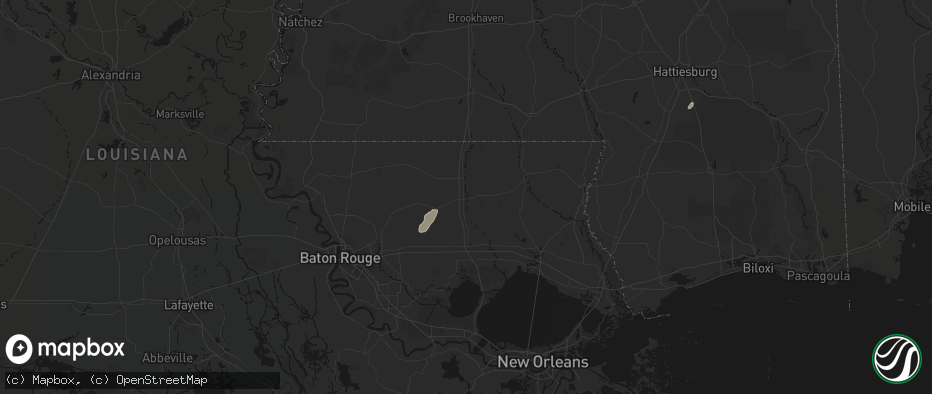 Hail map in Amite, LA on July 9, 2026