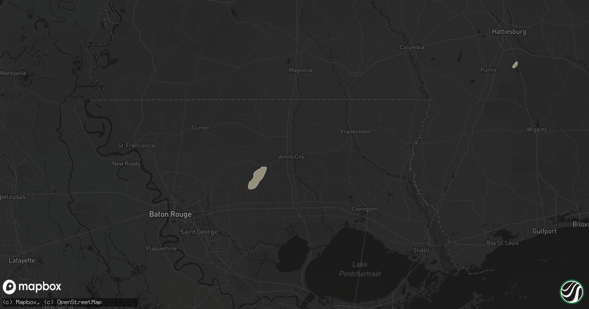 Hail map in Amite, LA on July 9, 2026