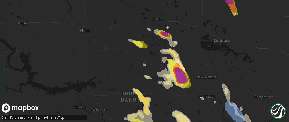 Hail map in Anamoose, ND on July 9, 2026