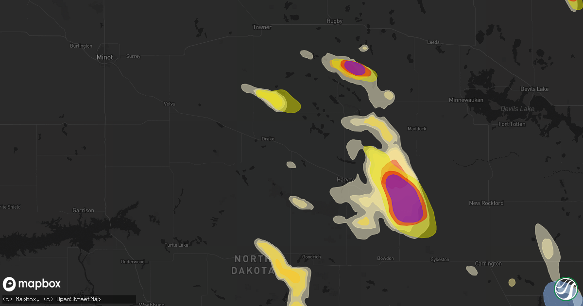 Hail map in Anamoose, ND on July 9, 2026