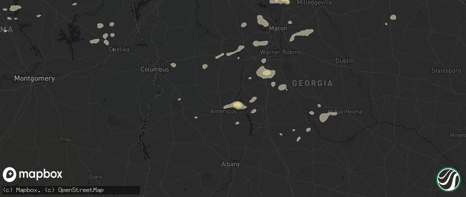 Hail map in Andersonville, GA on July 9, 2026