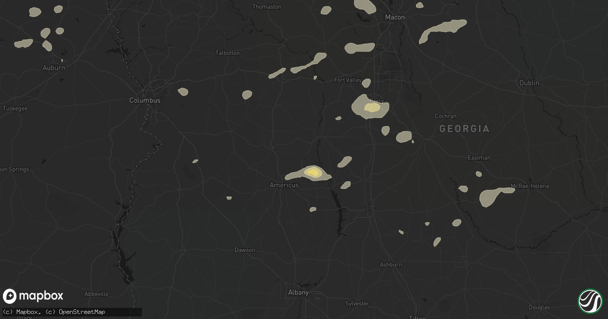 Hail map in Andersonville, GA on July 9, 2026