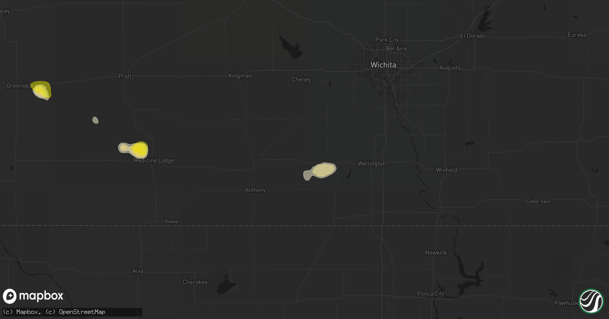 Hail map in Argonia, KS on July 9, 2026
