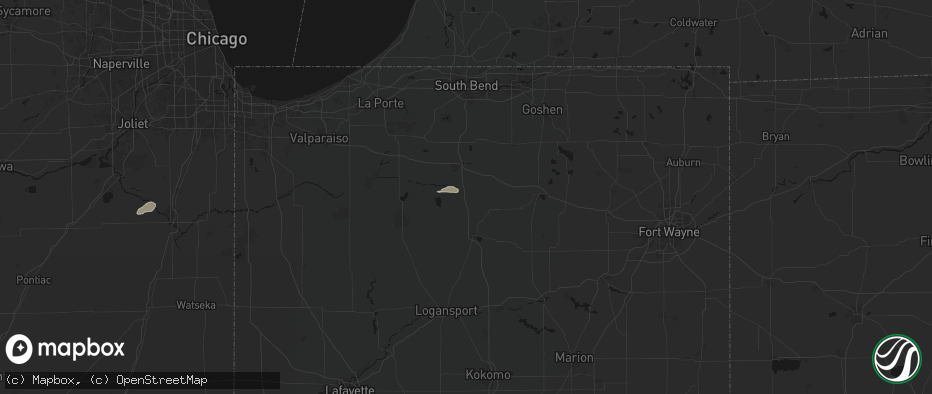 Hail map in Argos, IN on July 9, 2026