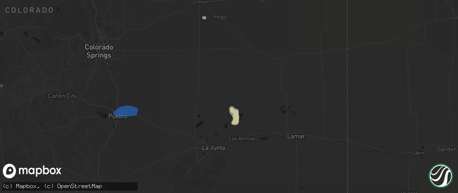 Hail map in Arlington, CO on July 9, 2026