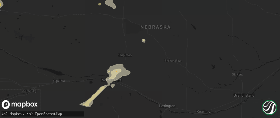 Hail map in Arnold, NE on July 9, 2026