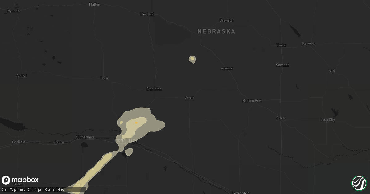 Hail map in Arnold, NE on July 9, 2026