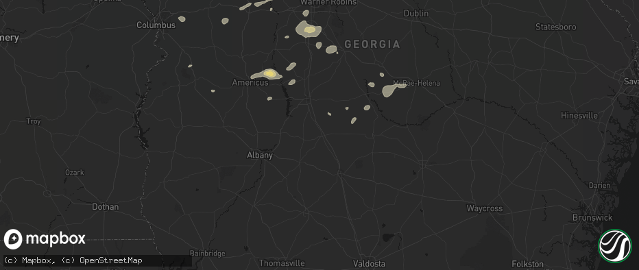 Hail map in Ashburn, GA on July 9, 2026