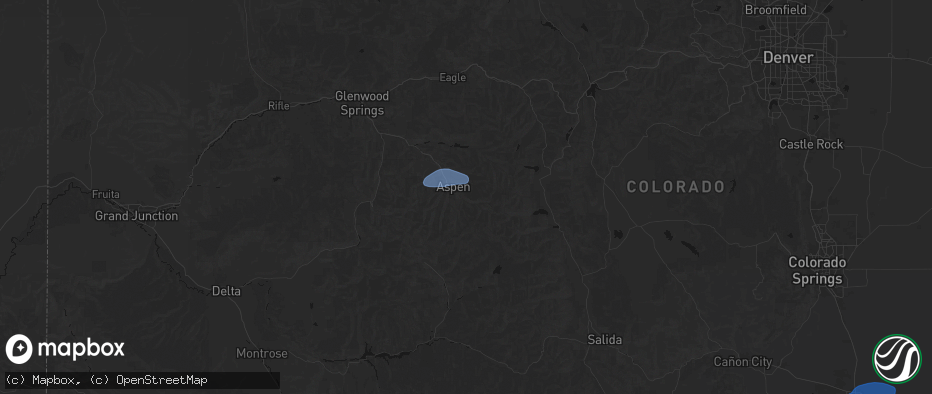 Hail map in Aspen, CO on July 9, 2026