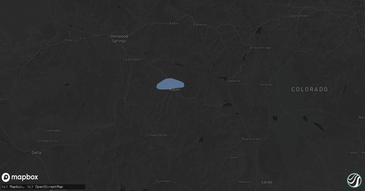 Hail map in Aspen, CO on July 9, 2026