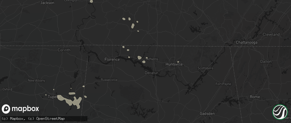 Hail map in Athens, AL on July 9, 2026