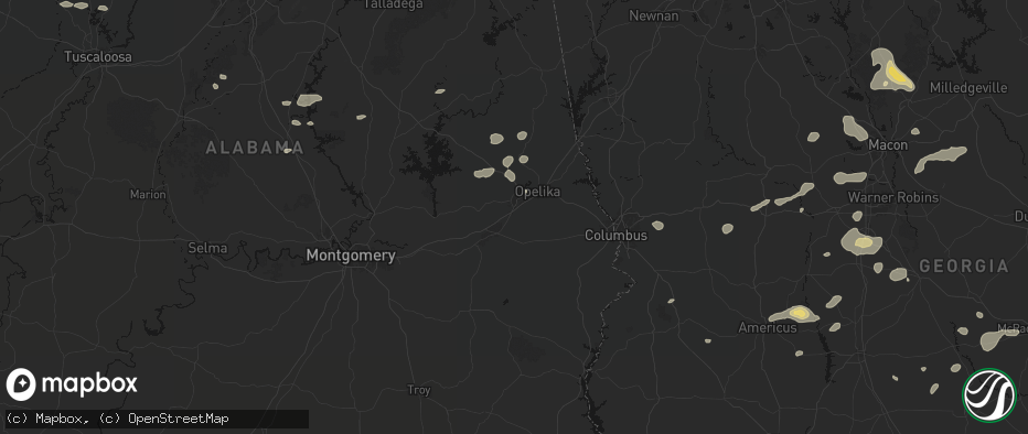 Hail map in Auburn, AL on July 9, 2026