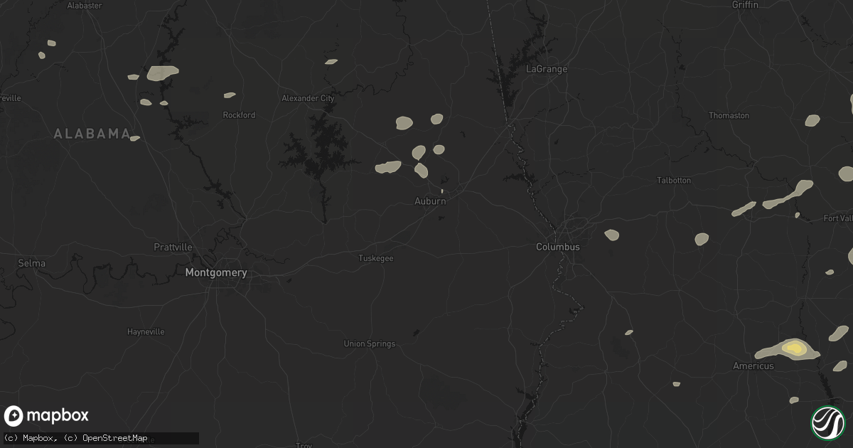Hail map in Auburn, AL on July 9, 2026