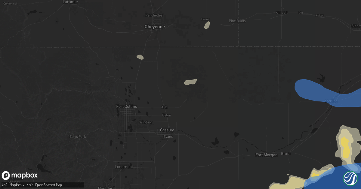 Hail map in Ault, CO on July 9, 2026