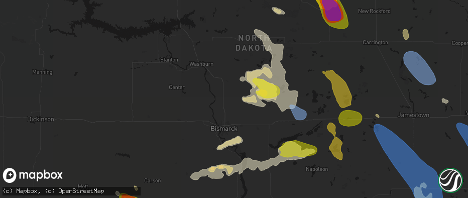 Hail map in Baldwin, ND on July 9, 2026
