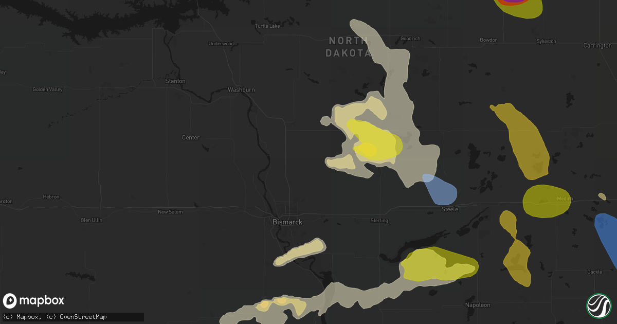 Hail map in Baldwin, ND on July 9, 2026