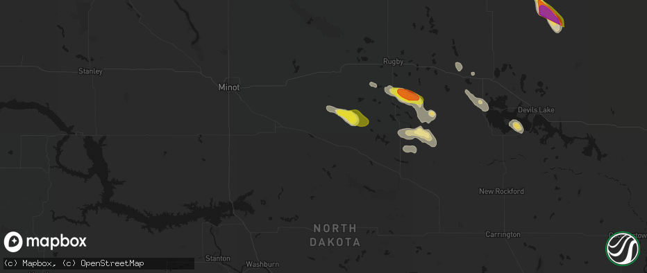 Hail map in Balfour, ND on July 9, 2026
