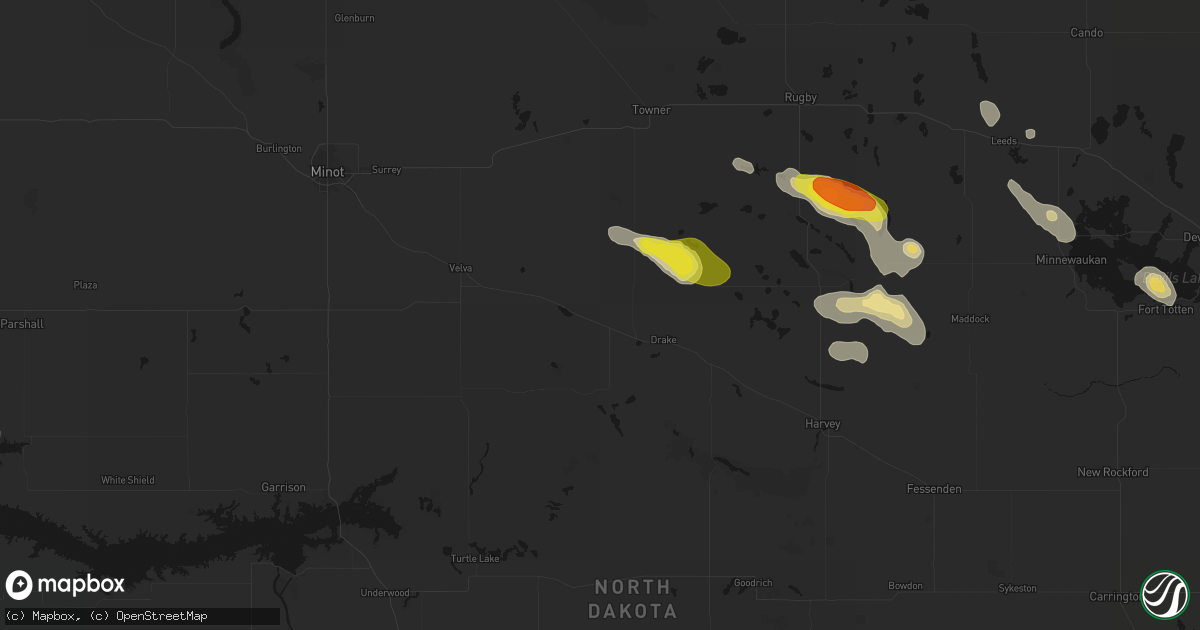 Hail map in Balfour, ND on July 9, 2026