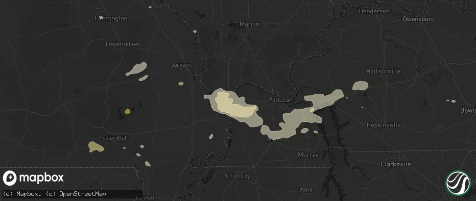 Hail map in Barlow, KY on July 9, 2026
