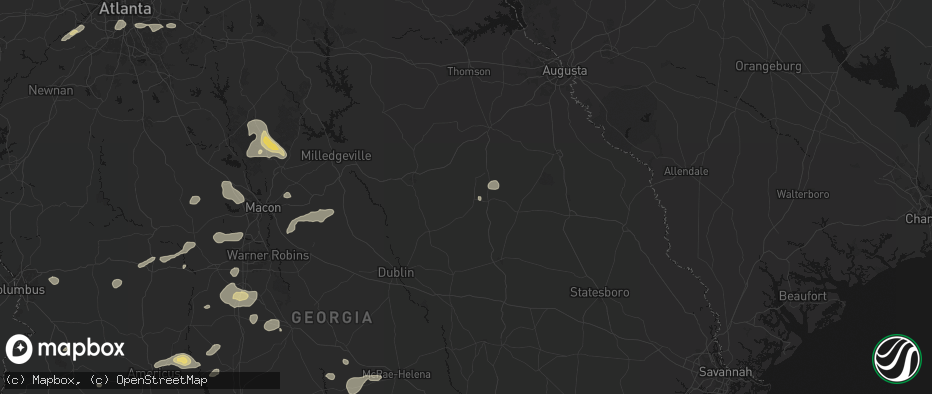 Hail map in Bartow, GA on July 9, 2026
