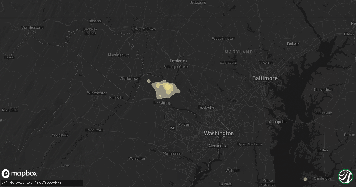 Hail map in Beallsville, MD on July 9, 2026