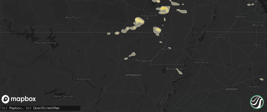 Hail map in Beech Grove, AR on July 9, 2026