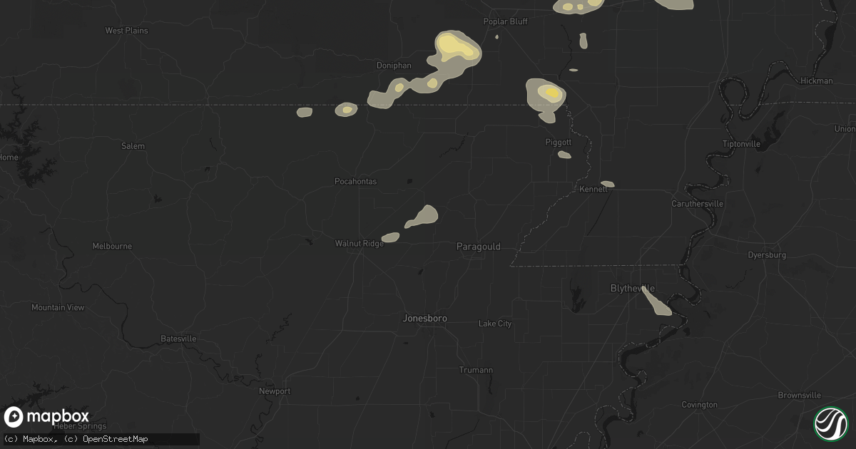 Hail map in Beech Grove, AR on July 9, 2026
