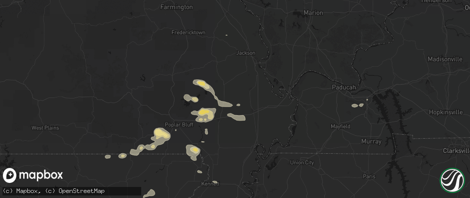 Hail map in Bell City, MO on July 9, 2026
