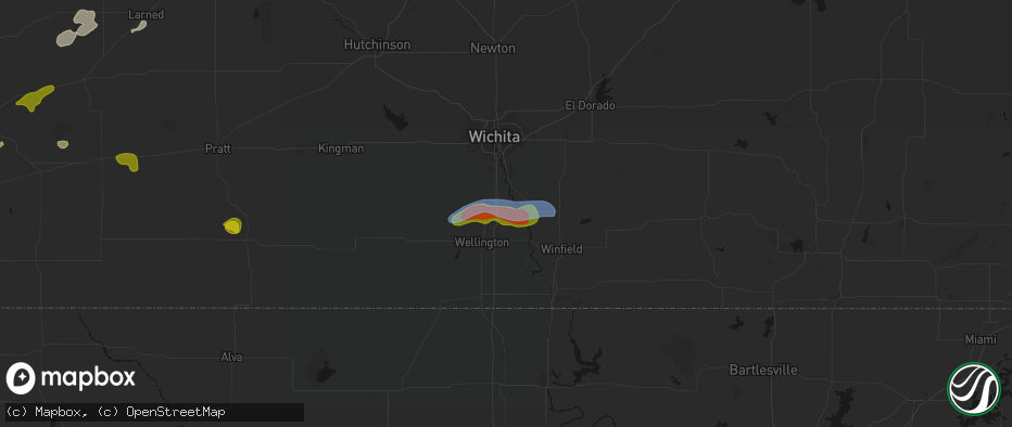 Hail map in Belle Plaine, KS on July 9, 2026