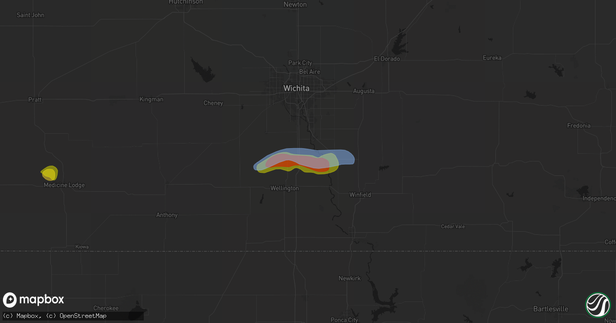 Hail map in Belle Plaine, KS on July 9, 2026
