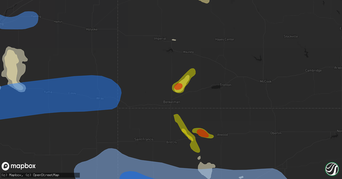 Hail map in Benkelman, NE on July 9, 2026