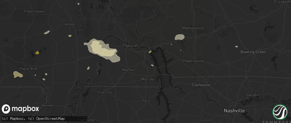 Hail map in Benton, KY on July 9, 2026