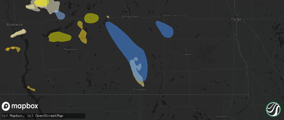Hail map in Berlin, ND on July 9, 2026