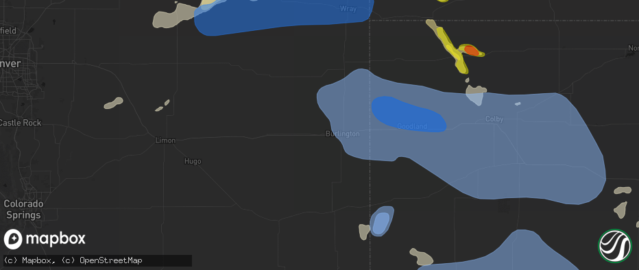 Hail map in Bethune, CO on July 9, 2026