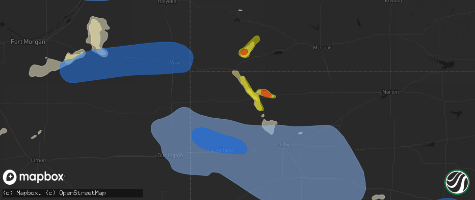 Hail map in Bird City, KS on July 9, 2026