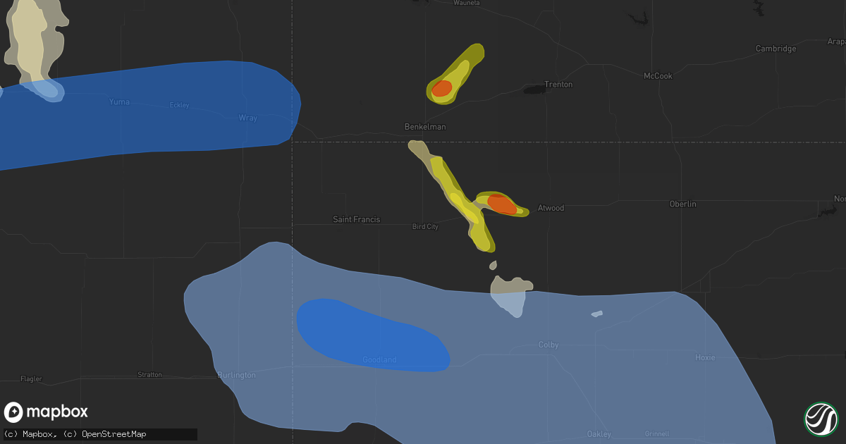 Hail map in Bird City, KS on July 9, 2026